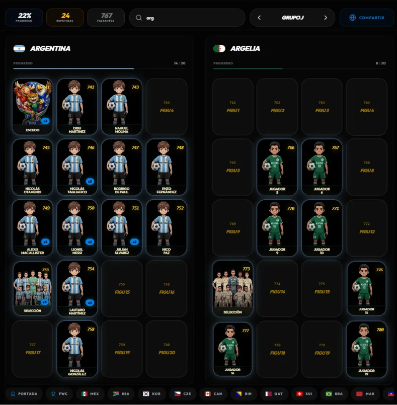 FiguNet Virtual Sticker Album interface.